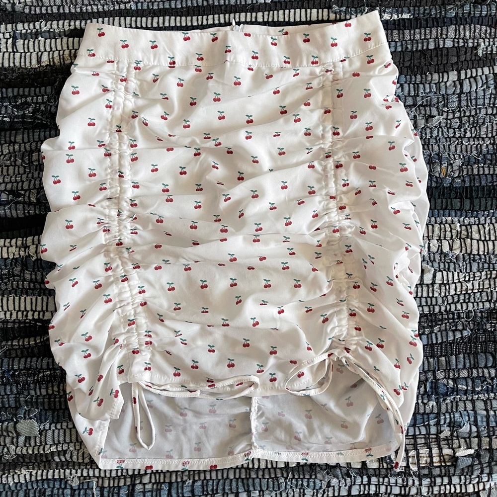 Nasty Gal White ruched Cherry mini skirt